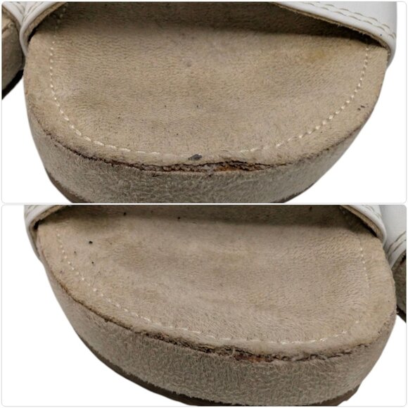 Skechers Cork Wedge Sandals Womens White Leather Slip On Open Toe Size 10 - Picture 13 of 13